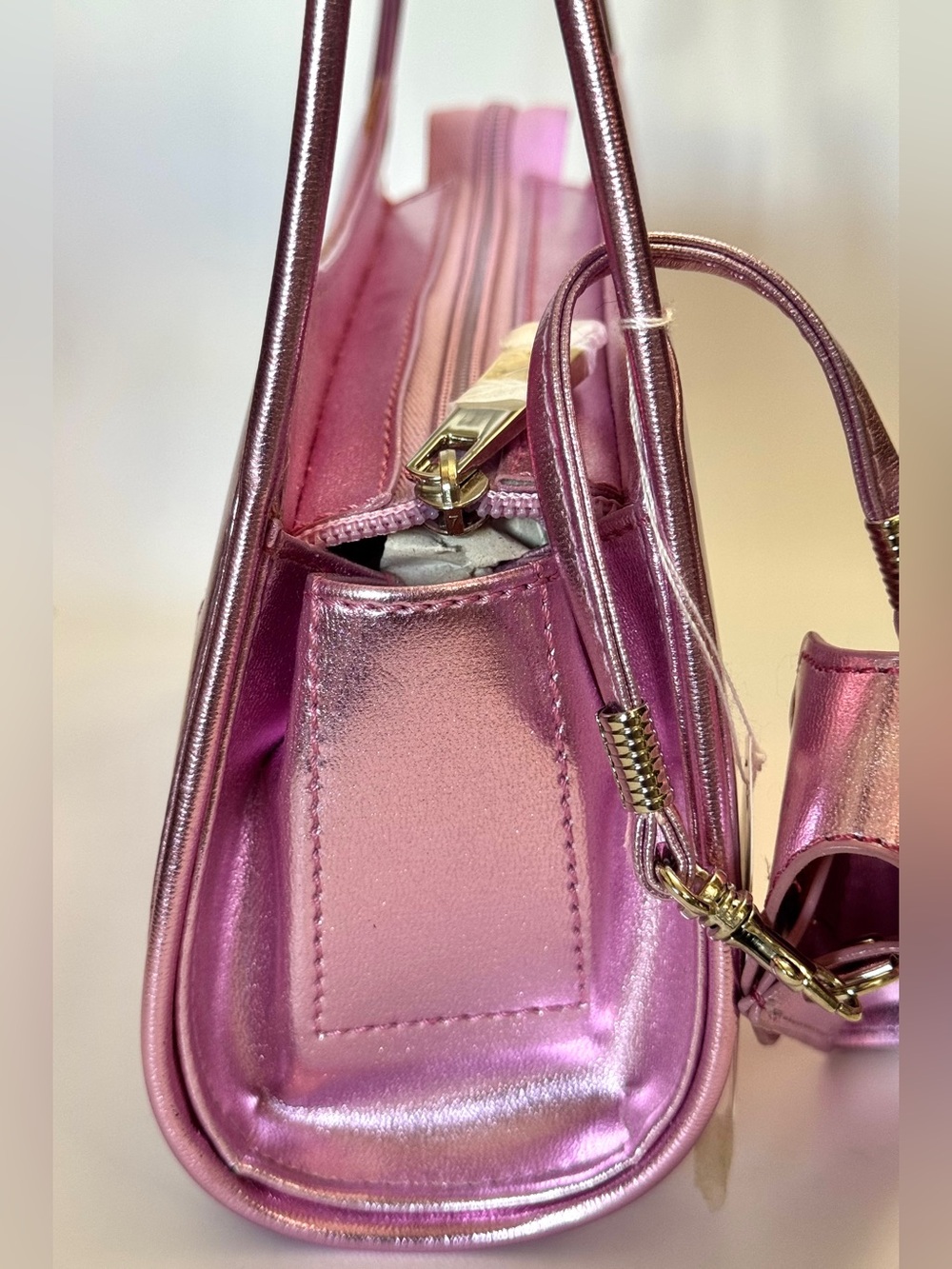 Metallic Pink Mini Shoulder Bag Y2K Baguette Purse w Matching Pouch - Picture 6 of 8